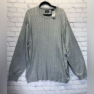 Men's long-sleeved cable knit sweater, round neck, grey, Haggar brand, size 4X